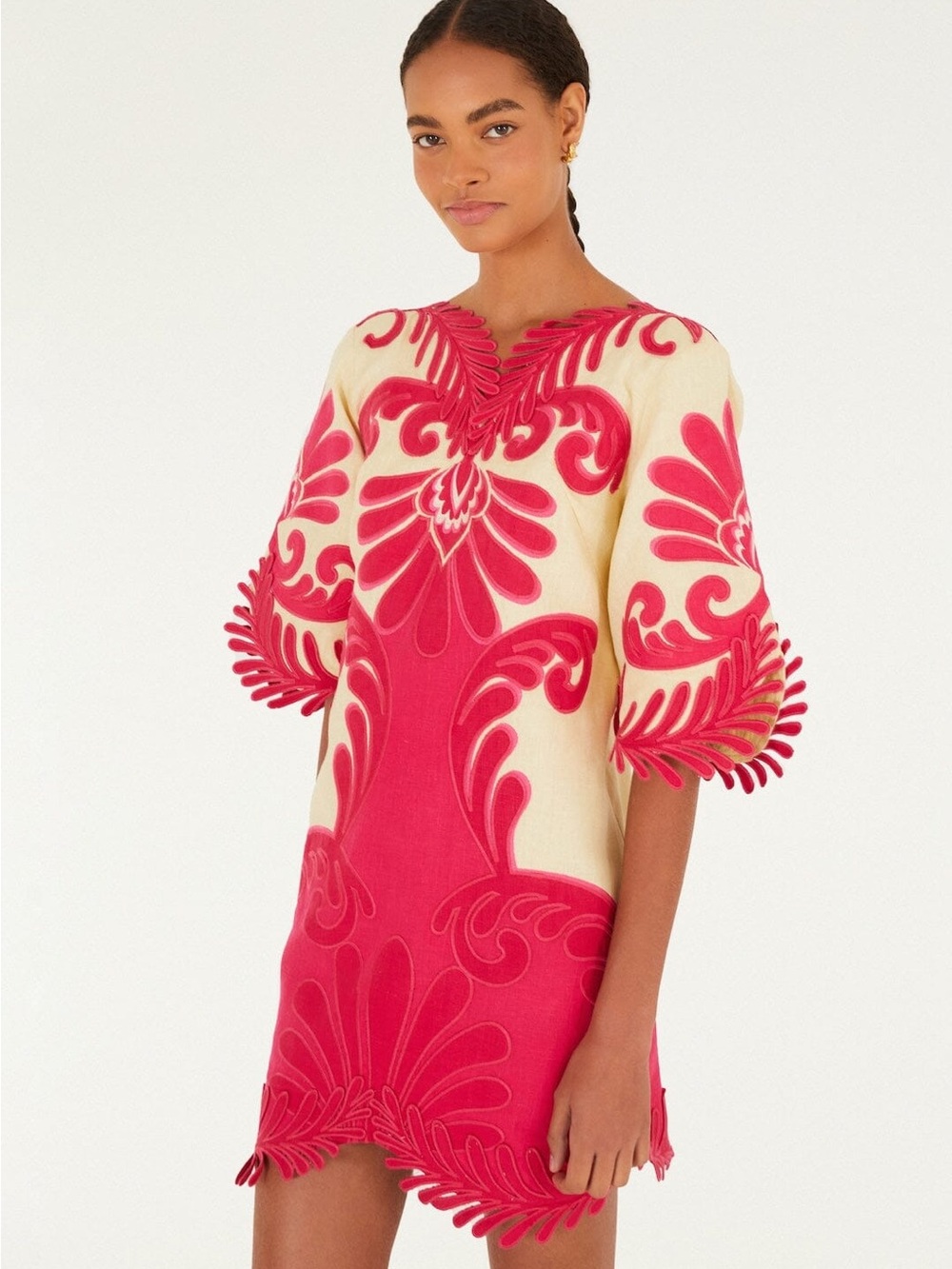 FARM RIO Pink Spring Arabesc Embroidered Mini Dress